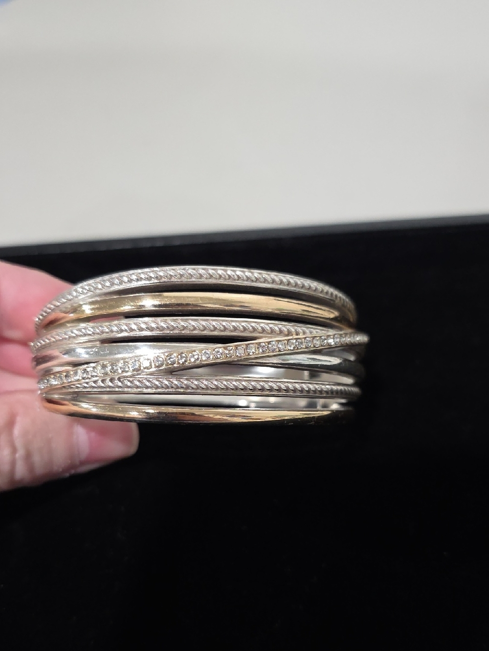Brighton Neptune's Rings Gold and Silver Multi-Row Cuff Bracelet Crystal Accent